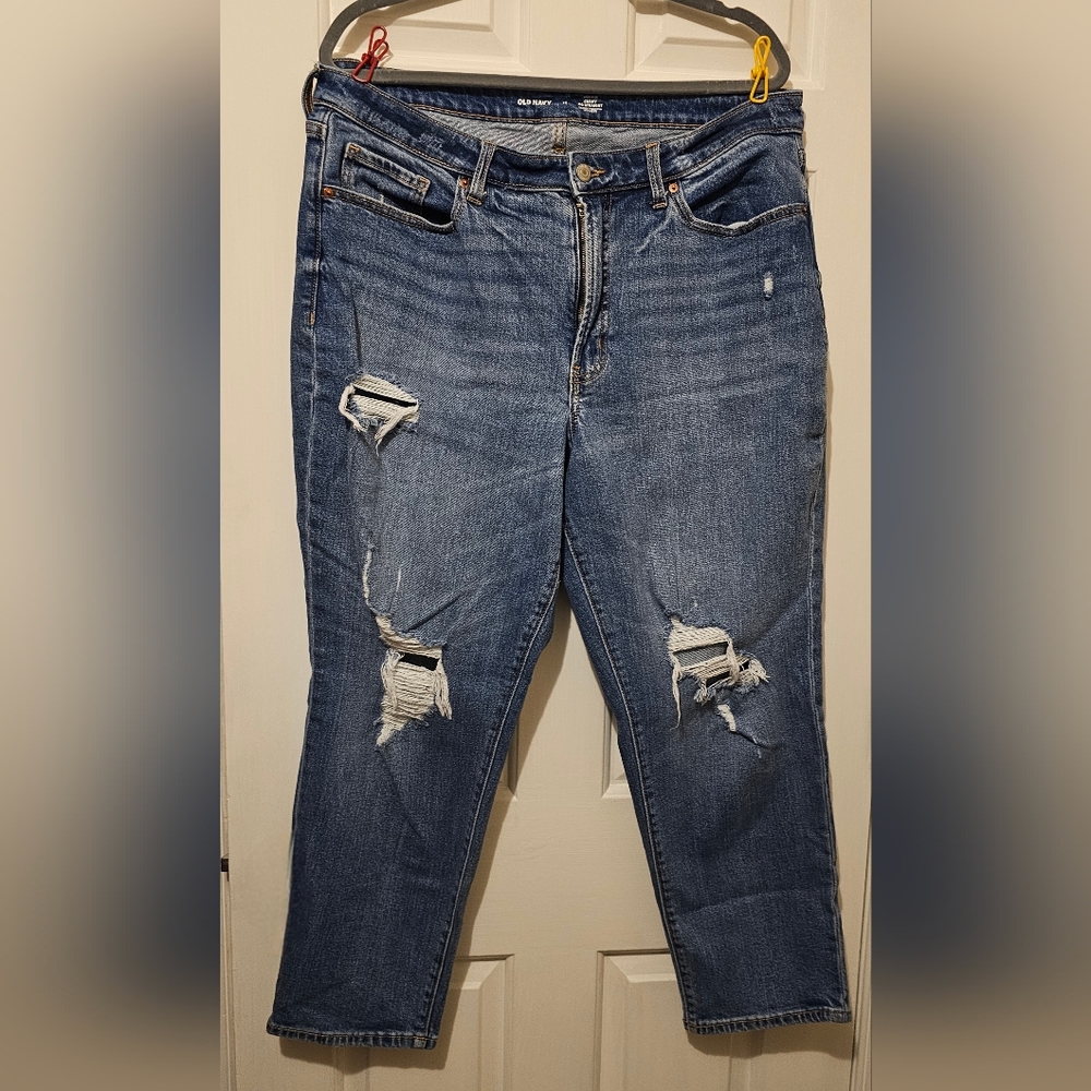 Old Navy Curvy OG Straight High-Waist Distressed Jeans – Size 16
